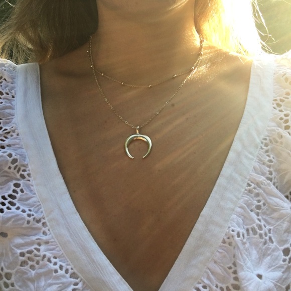 Gold Crescent Moon Double Necklace - Picture 2 of 4